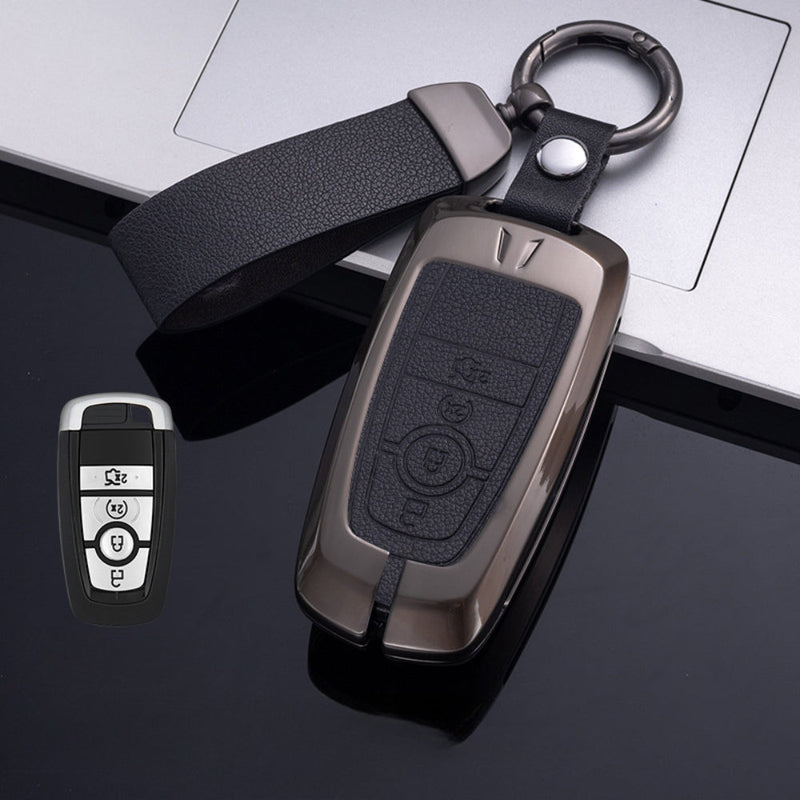 Chargez l&#39;image dans la visionneuse de la galerie, Ford Zinc Alloy Leather Folding Car Key Fob Case Cover For Ranger, Mustang, Everest, Escape, Puma, Transit, Focus, Fiesta, Ranger Raptor, Mondeo
