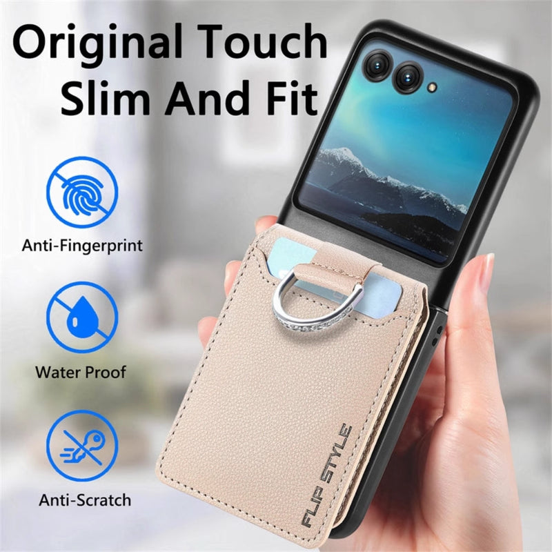 Load image into Gallery viewer, [With Card Slot] Motorola Razr 50/Ultra - Litchi Texture Leather Ring Wallet Phone Case - Polar Tech Australia
