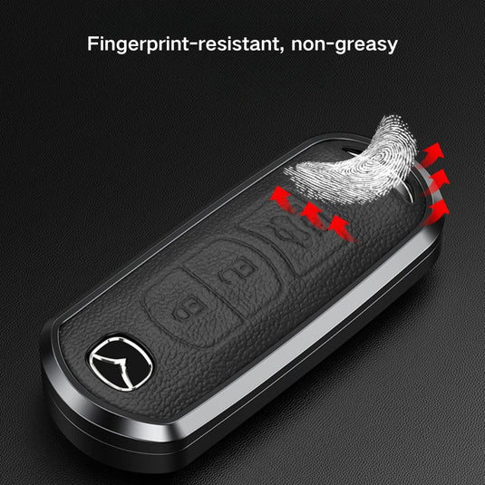 Mazda Aluminum Alloy Genuine Leather Car Key Fob Cover Case For MX-5, CX-5, CX-7, CX-9, Mazda 6
