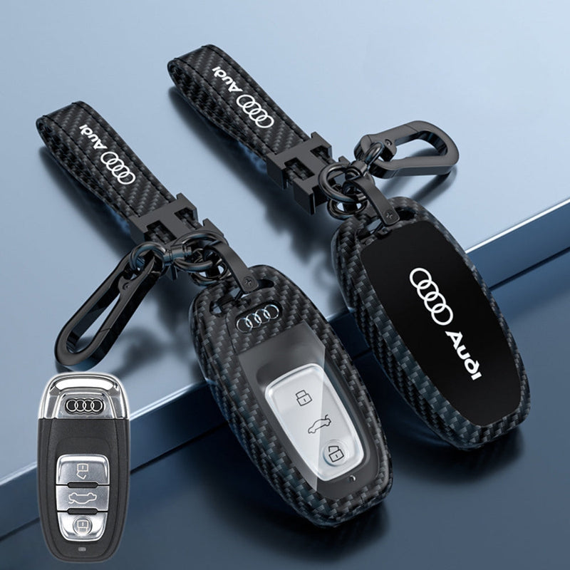 Load image into Gallery viewer, Audi Zinc Alloy + Carbon Fiber Texture Car Key Fob Case Cover For A3, A4, A5, A6, Q2, Q3, Q5, Q7, Q8, e-tron
