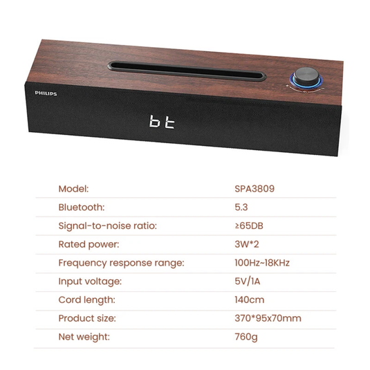 [SPA3809][Phone Stand] Philips Speaker Bluetooth 5.3 USB Dual Connection Methods Strip Shape - Polar Tech Australia