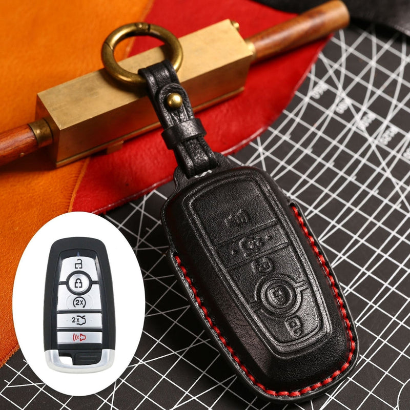 Chargez l&#39;image dans la visionneuse de la galerie, Ford Handcrafted Genuine Leather Folding Car Key Fob Protective Case Cover For Raptor F-150, Focus, Escort, Mondeo, Edge, Explorer, Mustang
