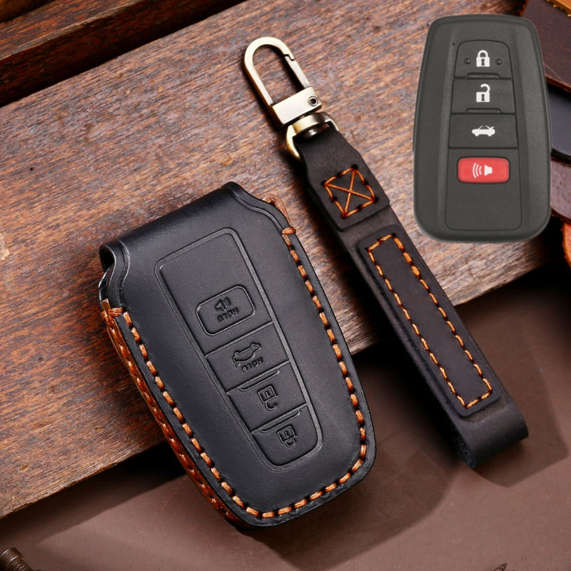 Chargez l&#39;image dans la visionneuse de la galerie, Toyota Handcrafted Genuine Leather Car Key Fob Protective Case Cover For Camry, C-HR, Corolla, RAV4, Avalon, Land Cruiser, Prado, Prius
