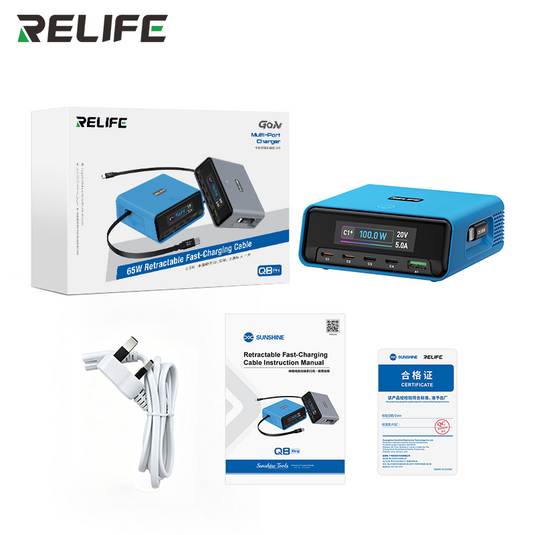 [Q8 Pro] Relife 120W GaN Multi-Port Charger with Retractable USB-C Cable, AVS Dynamic Voltage Support
