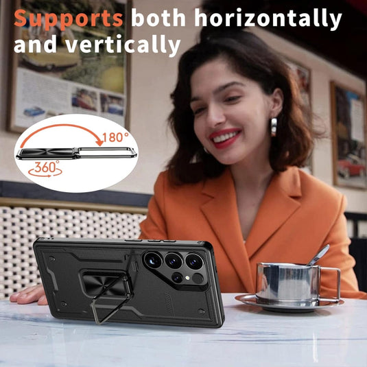 Samsung Galaxy S21 5G (SM-G991) - TPU+PC 2-in-1 Material Shockproof Protective Case with Metal Rotating Stand