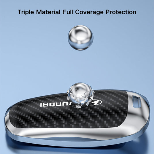 Hyundai Zinc Alloy + Carbon Fiber Texture Car Key Fob Case Cover For Palisade, Elantra, Accent, Kona, Santa Fe, Veloster