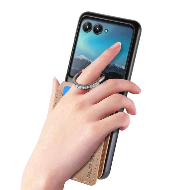 Load image into Gallery viewer, [With Card Slot] Motorola Razr 40/Ultra - Litchi Texture Leather Ring Wallet Phone Case - Polar Tech Australia
