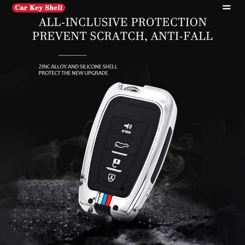 Chargez l&#39;image dans la visionneuse de la galerie, Toyota Metal Shell &amp; Soft Silicone Full Protection Car Key Fob Case Cover For Camry RAV4 Highlander Avalon C-HR Prius Corolla
