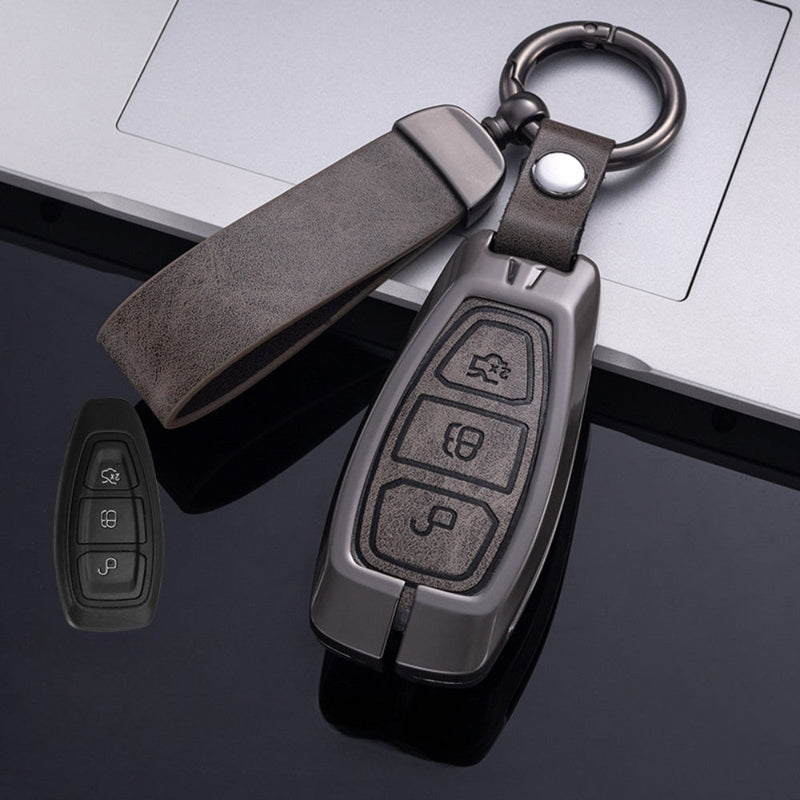 Chargez l&#39;image dans la visionneuse de la galerie, Ford Zinc Alloy Leather Folding Car Key Fob Case Cover For Ranger, Mustang, Everest, Escape, Puma, Transit, Focus, Fiesta, Ranger Raptor, Mondeo
