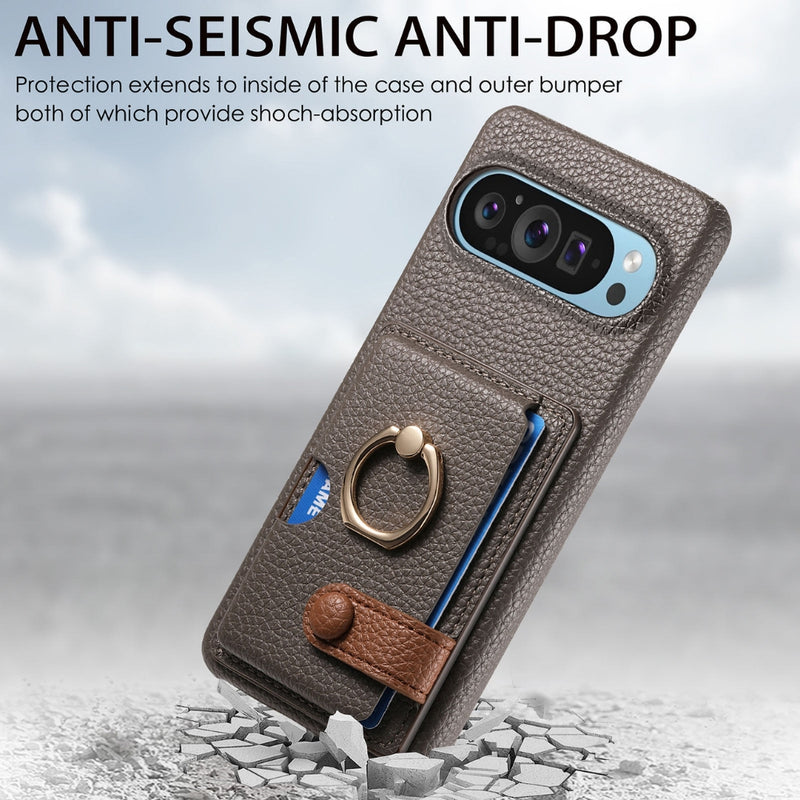 Cargue la imagen en el visor de la galería, Google Pixel 10 Pro XL - Retro PU Leather Shockproof Phone Case with Ring Holder &amp; Card Slot
