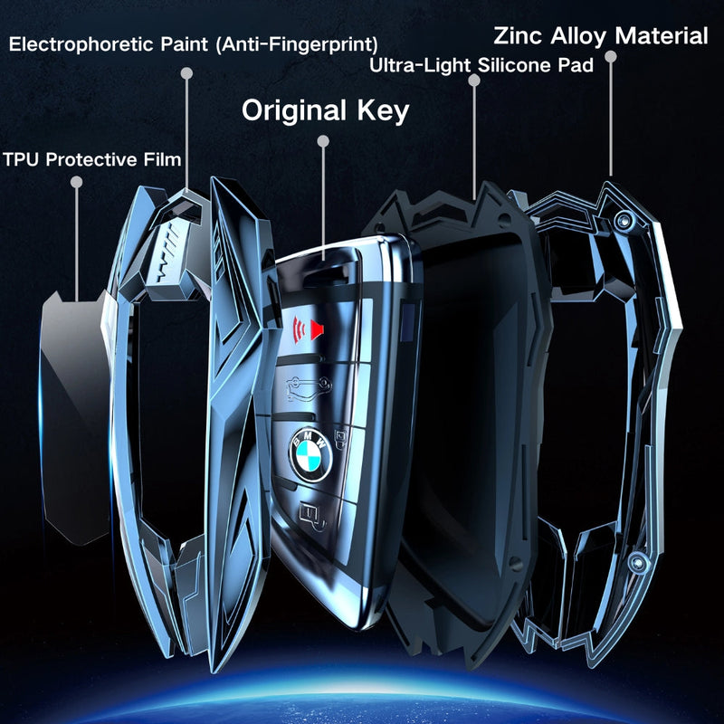 Cargue la imagen en el visor de la galería, BMW Mecha Style Zinc Alloy Car Key Fob Case Cover For 1, 3, 5, 7 Series,X1, X3, X5, X6, X7
