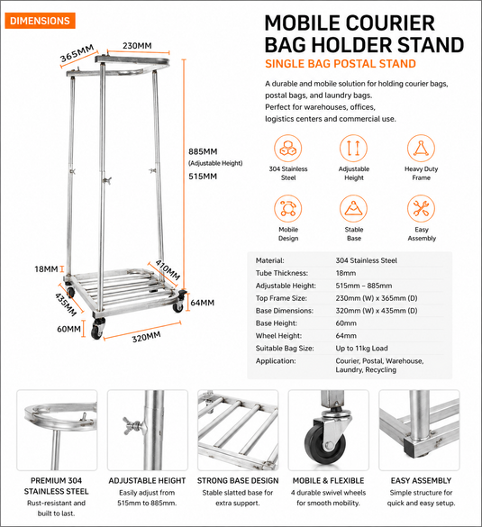 Single Sack Mail/Post/Bag AU Post Mail Bag Stand Sorting Holder Postbag Trolley