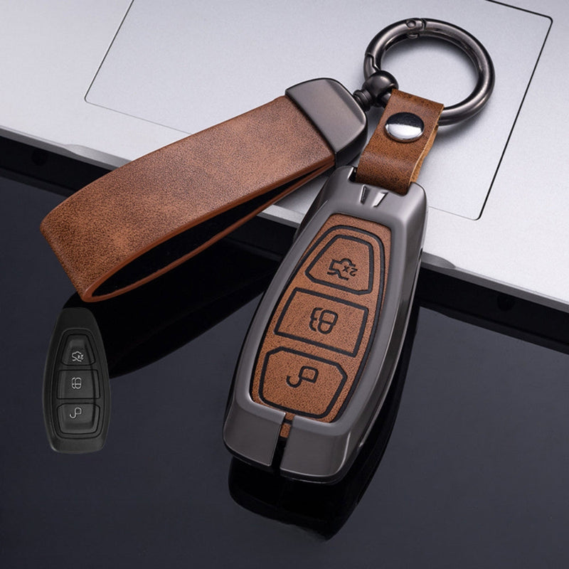 Chargez l&#39;image dans la visionneuse de la galerie, Ford Zinc Alloy Leather Folding Car Key Fob Case Cover For Ranger, Mustang, Everest, Escape, Puma, Transit, Focus, Fiesta, Ranger Raptor, Mondeo

