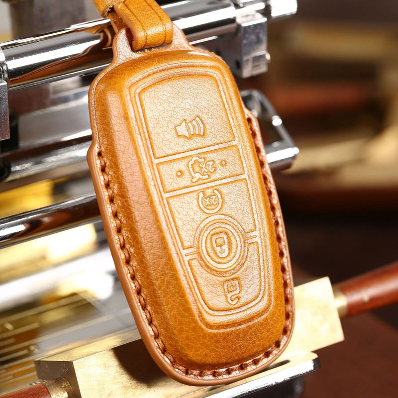 Chargez l&#39;image dans la visionneuse de la galerie, Ford Handcrafted Genuine Leather Folding Car Key Fob Protective Case Cover For Raptor F-150, Focus, Escort, Mondeo, Edge, Explorer, Mustang

