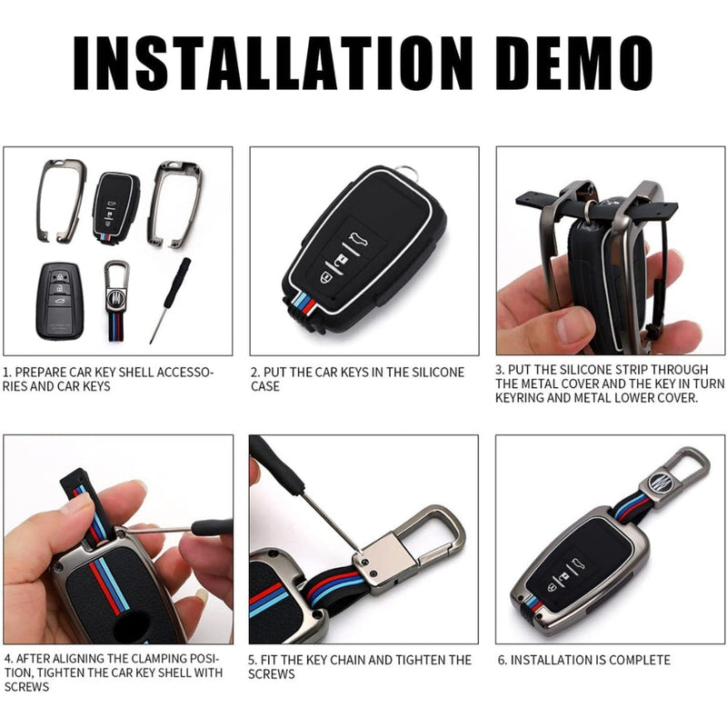 Chargez l&#39;image dans la visionneuse de la galerie, Toyota Metal Shell &amp; Soft Silicone Full Protection Car Key Fob Case Cover For Camry RAV4 Highlander Avalon C-HR Prius Corolla
