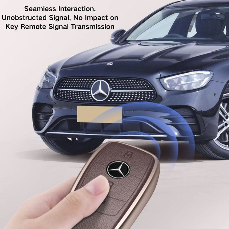Chargez l&#39;image dans la visionneuse de la galerie, Mercedes Benz Aluminum Alloy Leather Car Key Fob Protection Case Cover For Benz A, C, E, S, G-Class, GLA, GLB, GLC, GLE, GLS, CLA, CLS, EQC
