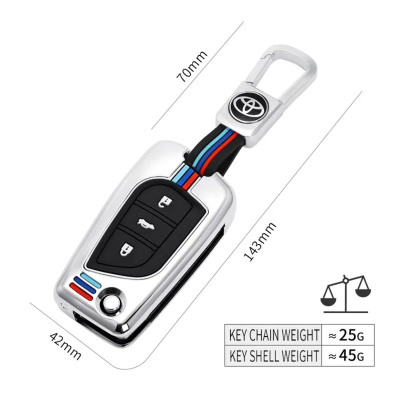 Load image into Gallery viewer, Toyota Foldable Style Metal Shell &amp; Soft Silicone Full Protection Car Key Fob Case Cover For Camry RAV4 Highlander Avalon C-HR Prius Corolla

