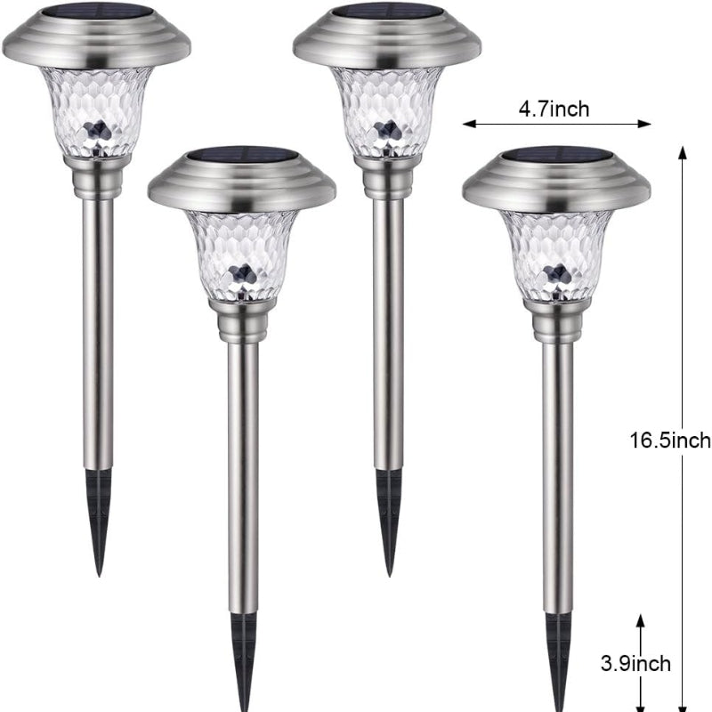 Load image into Gallery viewer, 4 Pack Solar Pathway Lights Warm yellow + Bright White Outdoor Garden Stake Glass LED Stainless Steel Waterproof Landscape Path Lighting for Yard Walkway Driveway Outside Silver - Polar Tech Australia
