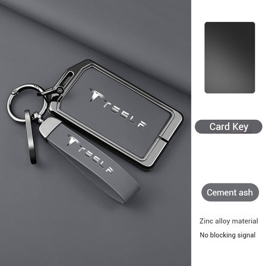 Tesla Zinc Alloy + Leather Card Key Case for Model 3 & Model Y