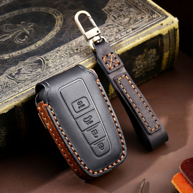 Chargez l&#39;image dans la visionneuse de la galerie, Toyota Handcrafted Genuine Leather Car Key Fob Protective Case Cover For Camry, C-HR, Corolla, RAV4, Avalon, Land Cruiser, Prado, Prius
