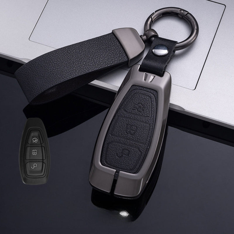 Chargez l&#39;image dans la visionneuse de la galerie, Ford Zinc Alloy Leather Folding Car Key Fob Case Cover For Ranger, Mustang, Everest, Escape, Puma, Transit, Focus, Fiesta, Ranger Raptor, Mondeo
