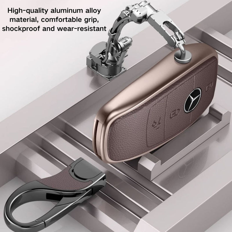 Chargez l&#39;image dans la visionneuse de la galerie, Mercedes Benz Aluminum Alloy Leather Car Key Fob Protection Case Cover For Benz A, C, E, S, G-Class, GLA, GLB, GLC, GLE, GLS, CLA, CLS, EQC

