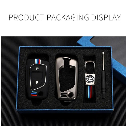 Toyota Foldable Style Metal Shell & Soft Silicone Full Protection Car Key Fob Case Cover For Camry RAV4 Highlander Avalon C-HR Prius Corolla