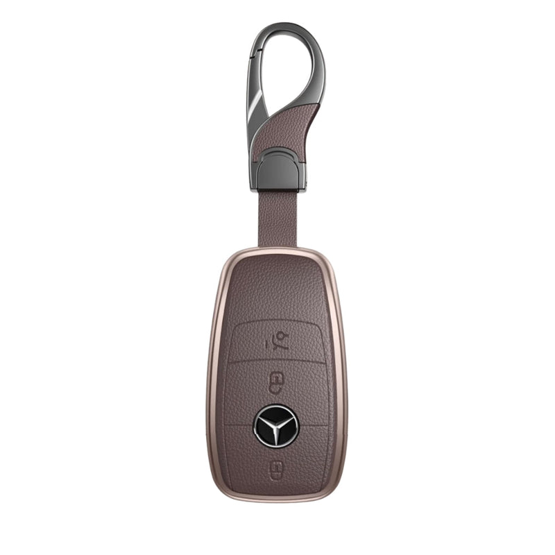 Chargez l&#39;image dans la visionneuse de la galerie, Mercedes Benz Aluminum Alloy Leather Car Key Fob Protection Case Cover For Benz A, C, E, S, G-Class, GLA, GLB, GLC, GLE, GLS, CLA, CLS, EQC
