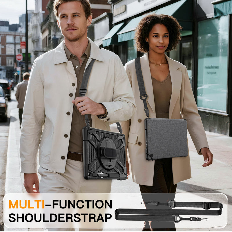 Cargue la imagen en el visor de la galería, Microsoft Surface Pro 12 (2025) - Heavy Duty 360 Degree Rotate Stand Hand Strap Case With Shoulder Strap
