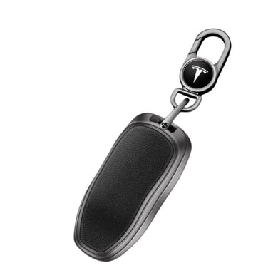 Tesla Metallic Finish + Lychee Pattern Car Key Fob Case for Model 3, Y, X, S