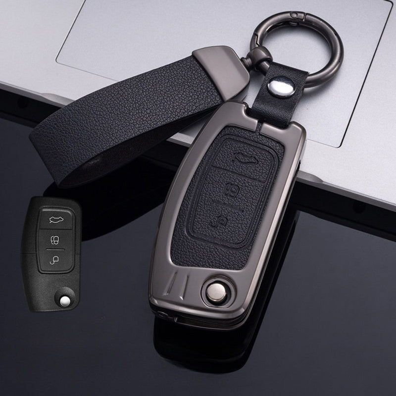 Chargez l&#39;image dans la visionneuse de la galerie, Ford Zinc Alloy Leather Folding Car Key Fob Case Cover For Ranger, Mustang, Everest, Escape, Puma, Transit, Focus, Fiesta, Ranger Raptor, Mondeo

