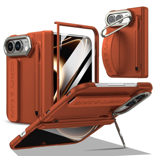 Apple iPhone Ultra / Fold - Film Integrated Lens Frame Bracket Phone Case with Wristband / Pen