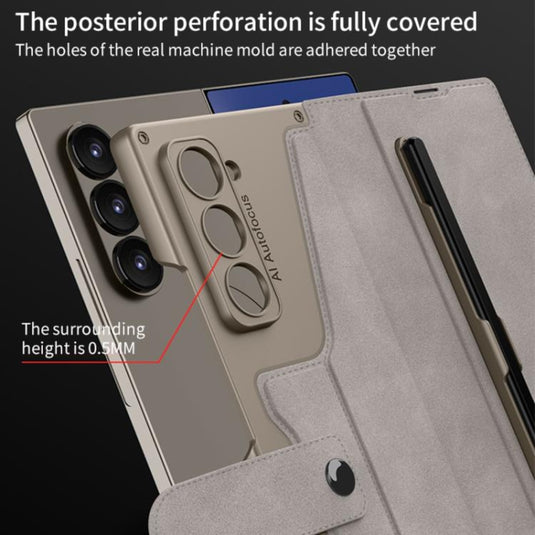 Samsung Galaxy Z Fold7 5G - GKK Integrated Armor Flip Leather Case with Pen Slot, Stylus Not Included