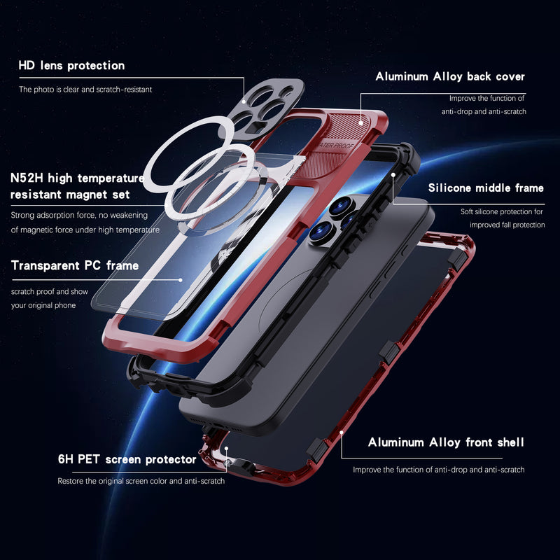 Cargue la imagen en el visor de la galería, [M Series][Magsafe Compatible] Apple iPhone 14 / 14 Plus / 14 Pro / 14 Pro Max - Redpepper Metal Heavy Duty Waterproof Magnetic Silicone Phone Case With Lanyard - Polar Tech Australia
