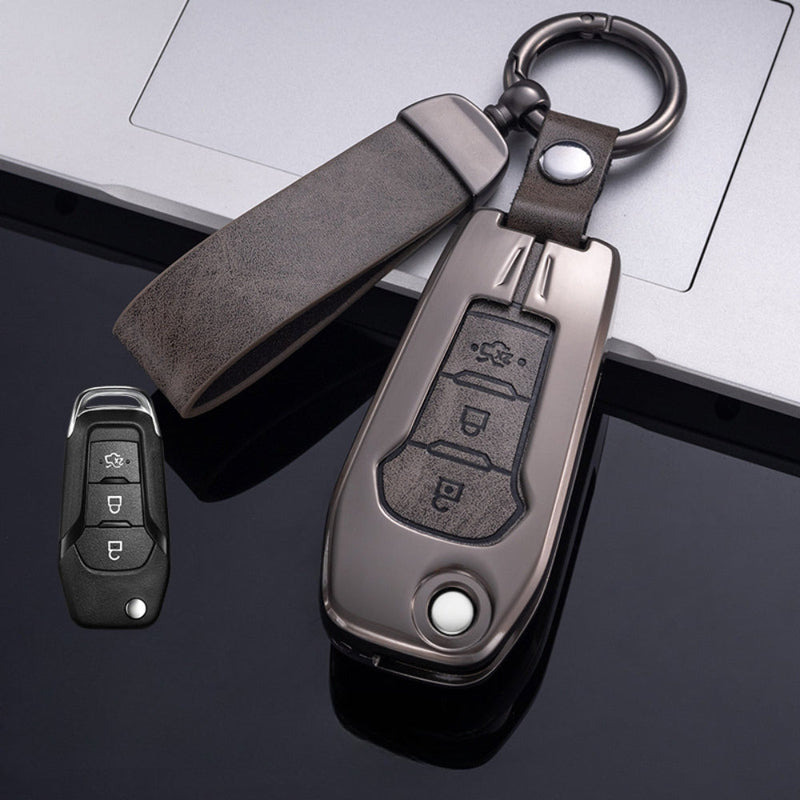 Chargez l&#39;image dans la visionneuse de la galerie, Ford Zinc Alloy Leather Folding Car Key Fob Case Cover For Ranger, Mustang, Everest, Escape, Puma, Transit, Focus, Fiesta, Ranger Raptor, Mondeo

