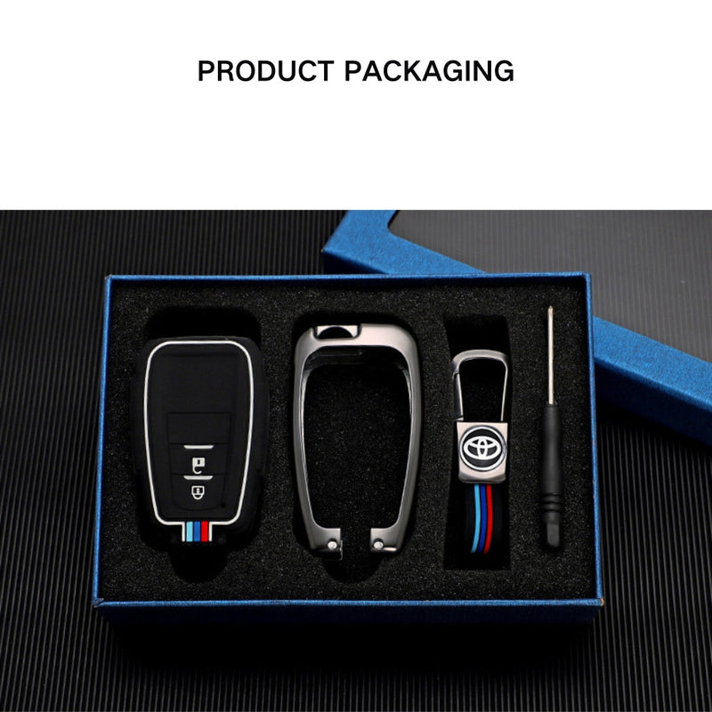 Chargez l&#39;image dans la visionneuse de la galerie, Toyota Metal Shell &amp; Soft Silicone Full Protection Car Key Fob Case Cover For Camry RAV4 Highlander Avalon C-HR Prius Corolla
