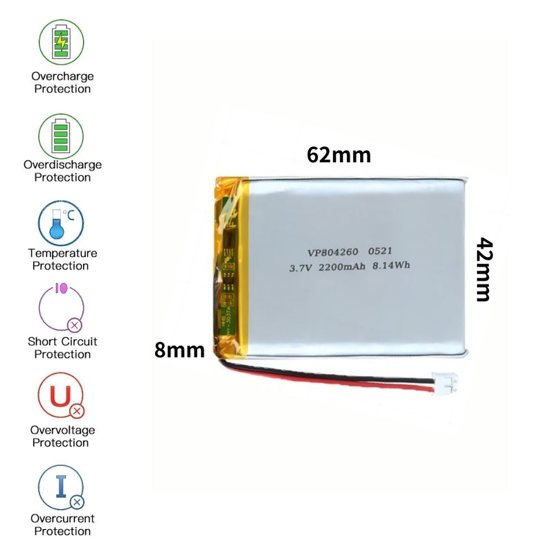 Chargez l&#39;image dans la visionneuse de la galerie, [PH2.0-JST Connector][804260] Universal 4400mAh 3.7V Rechargeable Li-Ion Lithium Polymer Battery - Polar Tech Australia
