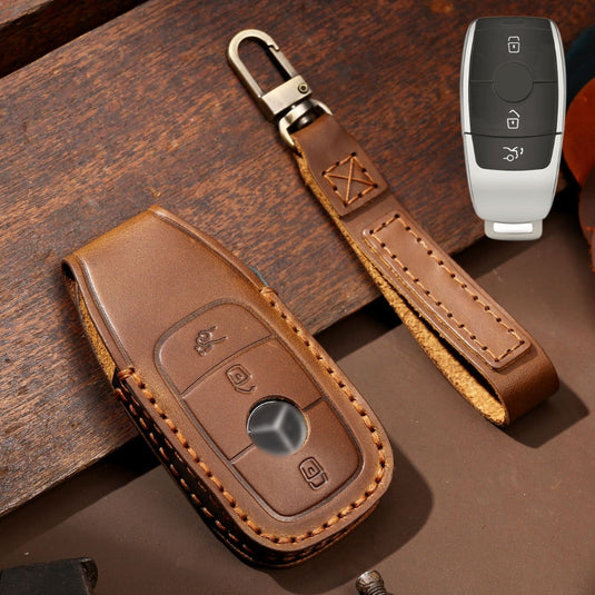 Mercedes Benz Handcrafted Genuine Leather Car Key Fob Protective Cover Case For Benz E-Class