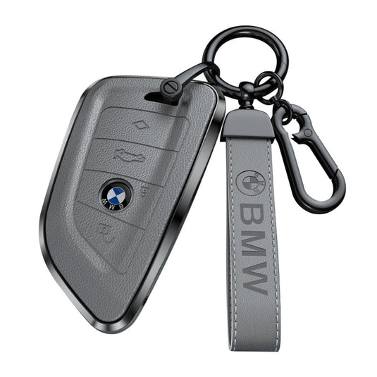 BMW Zinc Alloy + Leather Protection Car Key Fob Case Cover For 1, 2, 3, 5, 7 Series, X3, X5, X6
