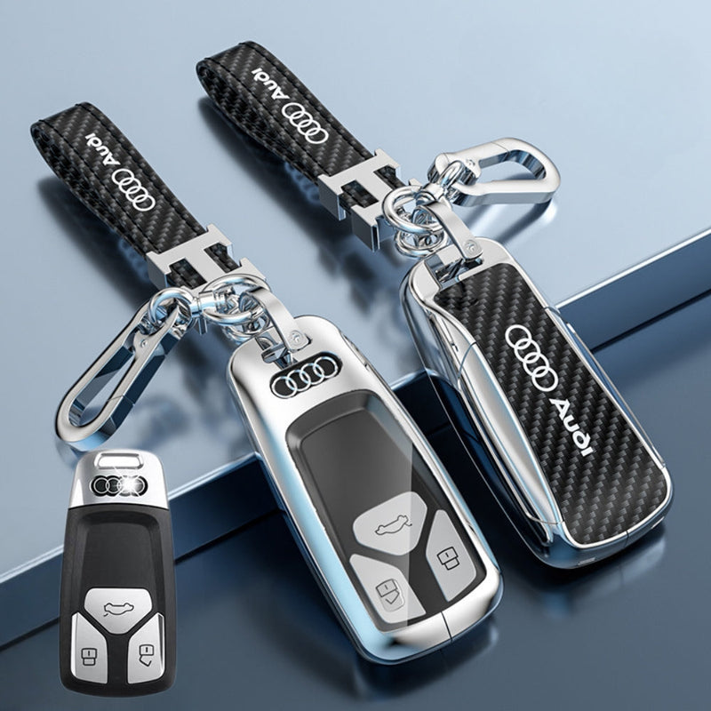 Load image into Gallery viewer, Audi Zinc Alloy + Carbon Fiber Texture Car Key Fob Case Cover For A3, A4, A5, A6, Q2, Q3, Q5, Q7, Q8, e-tron
