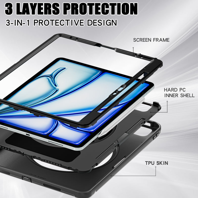 Chargez l&#39;image dans la visionneuse de la galerie, Apple iPad Pro 2024 13”  - EVA Kid Friendly Heavy Duty Ring Holder Stand Case - Polar Tech Australia
