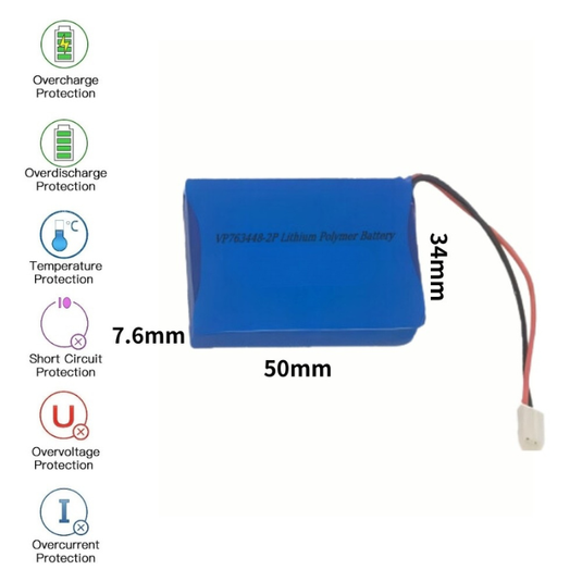 [PH2.0-JST Connector][763448] Universal 1300mAh 3.7V Rechargeable Li-Ion Lithium Polymer Battery