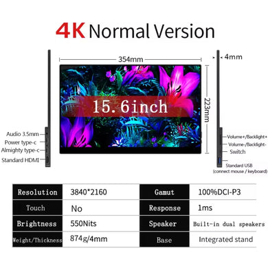 [SU15] 15.6 Inch 4K OLED Portable Monitor AMOLED 100% DCI-P3 USB-C Second Gaming Screen for Laptop Xbox Switch PS5/4 Macbook