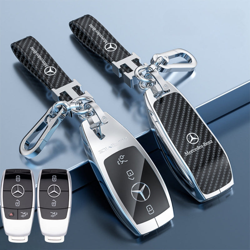 Cargue la imagen en el visor de la galería, Mercedes Benz Zinc Alloy + Carbon Fiber Texture Car Key Fob Case Cover For Benz A, B, C, E, S, G-Class, GLA, GLB, GLC, GLE, GLS, CLA, CLS, EQC
