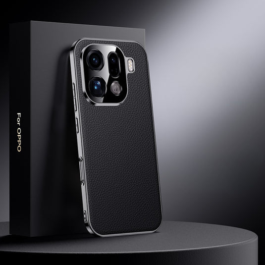 OPPO Find X9 Pro - Electroplated Genuine Leather Pebbled Case