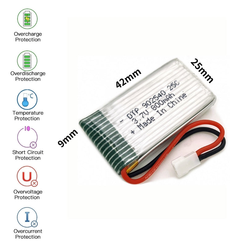 Cargue la imagen en el visor de la galería, [PH2.0-JST Connector][902540] Universal 800mAh 3.7V Rechargeable Li-Ion Lithium Polymer Battery - Polar Tech Australia
