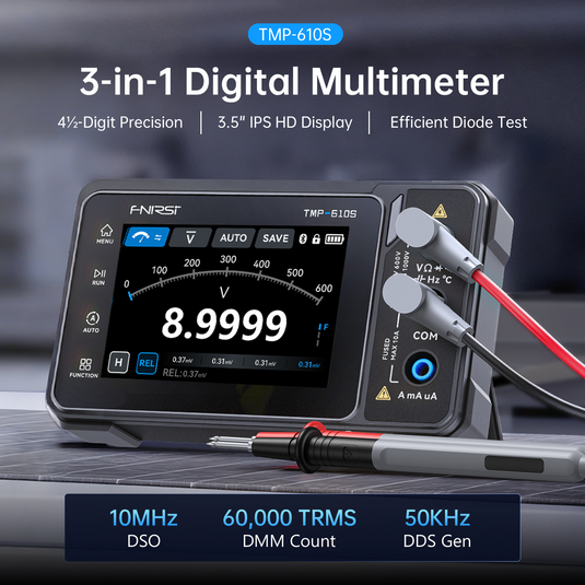 [TMP-600, TMP-610S] FNIRSI 3-in-1 Digital Multimeter DSO DDS Generator 60,000 Counts TRMS Bluetooth App Sync