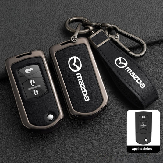 Mazda Zinc Alloy Leather Folding Car Key Fob Case Cover For Mazda 2, 3, 5, 6, CX-5, CX-7, CX-9, RX-8, MX-5