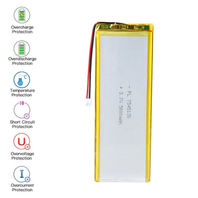 [PH2.0-JST Connector][7542133] Universal 5000mAh 3.7V Rechargeable Li-Ion Lithium Polymer Battery - Polar Tech Australia