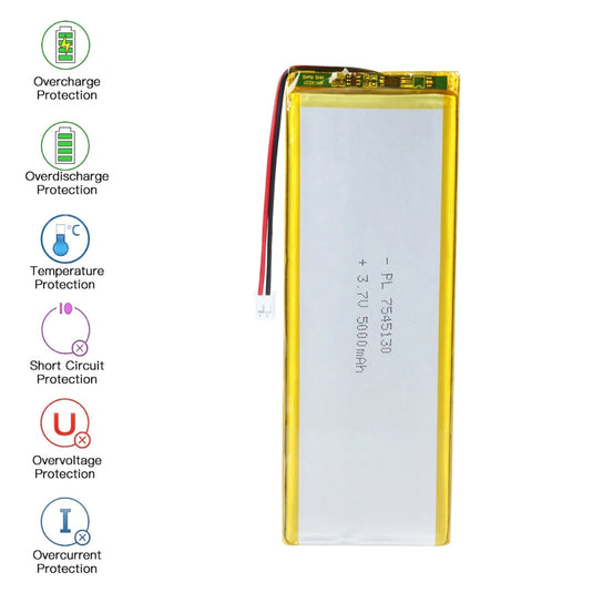 [PH2.0-JST Connector][7542133] Universal 5000mAh 3.7V Rechargeable Li-Ion Lithium Polymer Battery - Polar Tech Australia